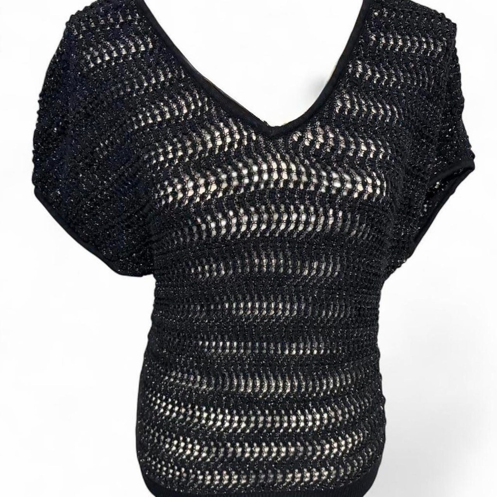 White House Black Market Black Textured Knit Top